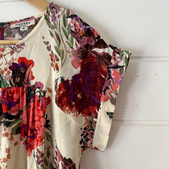 Andree By Unit Feminine Flowy Short Sleeve Colorful Floral Blouse Sz M - Picture 6 of 12